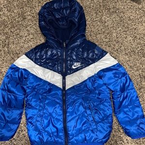 Nike Puffer Jacket Boys Toddler Size 4T Hooded Down Blue/white